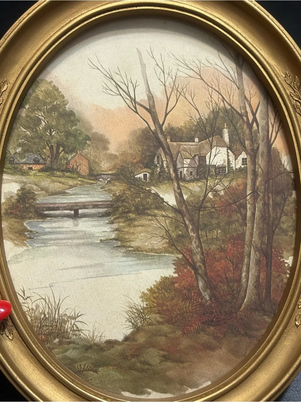 Vintage Pair of Oval Gold Framed Landscape Prints